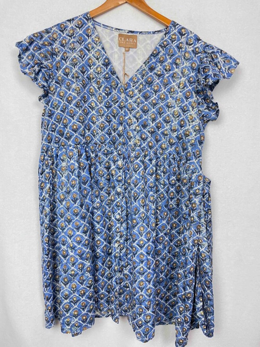 Clara the Label NWT Floral Metallic Flutter Sleeve Dress Womens Size 3X